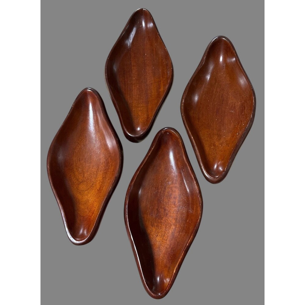 Caribcraft Mahogany Wood Serving Trays Set of 4 Handmade Haiti Mid Century MCM